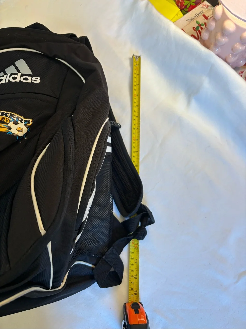 adidas Black Backpack with White Trim and Striker United Logo